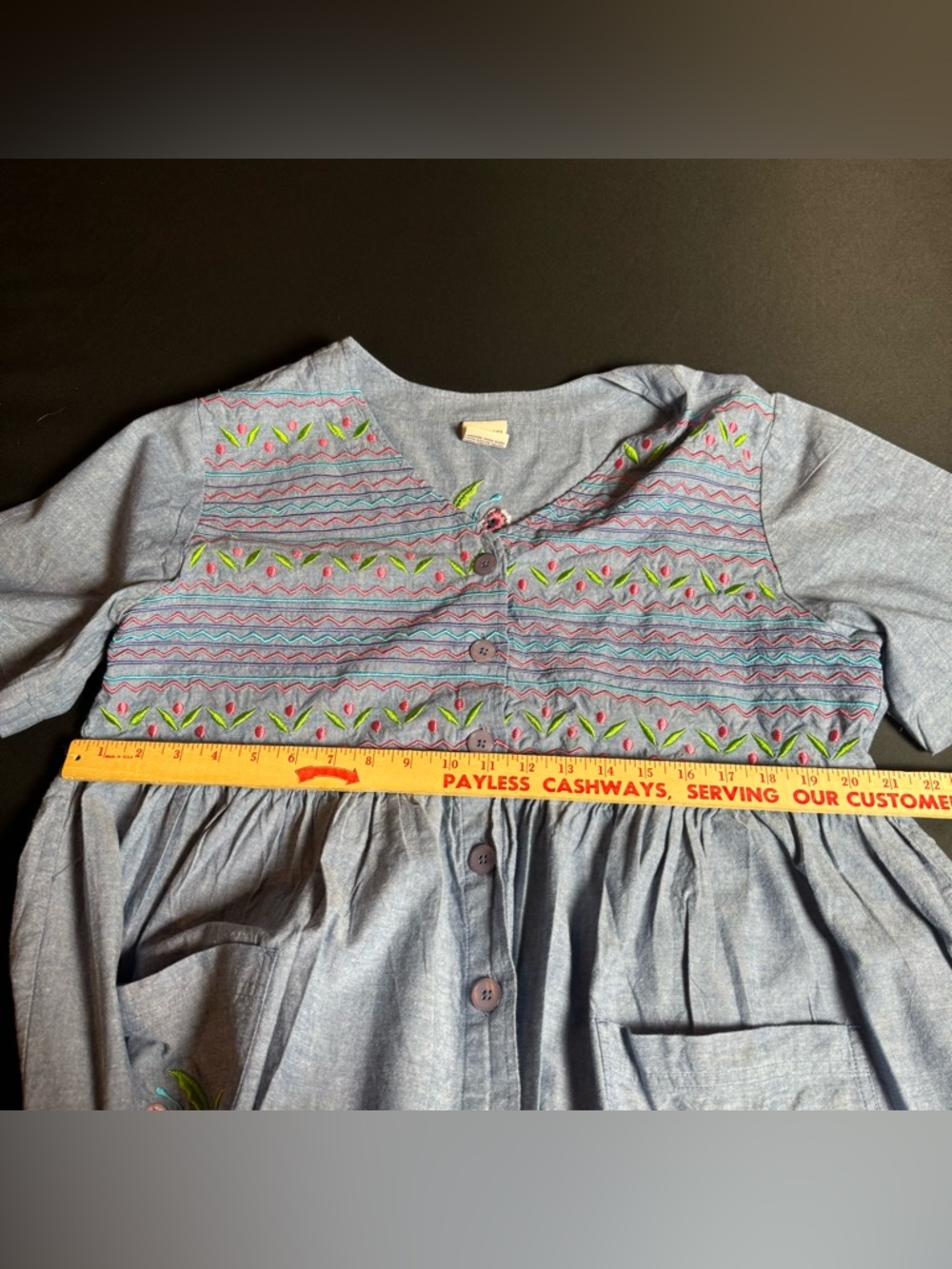 Bechamel Chambray Embroidered Prairie Dress Large Cottagecore Boho Vintage - Picture 4 of 6